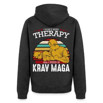 Krav Maga - Unisex Premium Bio Zip Hoodie - Anthrazit meliert - Hinten - Nico (187cm)