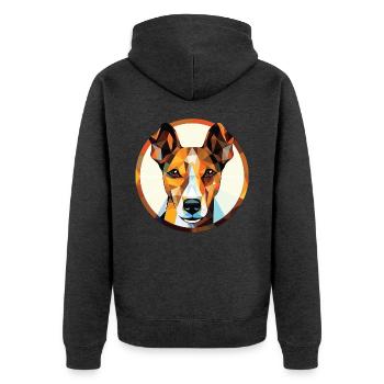 Glatte Foxterrier-Hunderasse buntes Aquarell - Unisex Premium Bio Zip Hoodie - Anthrazit meliert - Hinten - Nico (187cm)