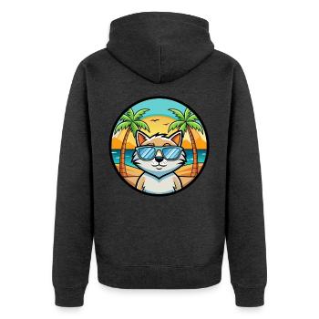 Katze Lustige Cartoon Sommer Strand Sonnenbrille Aufkleber - Unisex Premium Bio Zip Hoodie - Anthrazit meliert - Hinten - Nico (187cm)