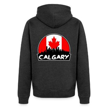 Calgary Kanada Flagge Skyline Silhouette Reisen - Unisex Premium Bio Zip Hoodie - Anthrazit meliert - Hinten - Nico (187cm)