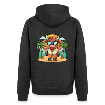 Bull Funny Cartoon Summer Beach Sunglasses - Unisex Premium Organic Zip Hoodie - heather anthracite - Back - Nico (187cm)