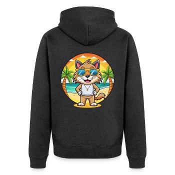 Lynx Lustige Cartoon Sommer Strand Sonnenbrille - Unisex Premium Bio Zip Hoodie - Anthrazit meliert - Hinten - Nico (187cm)