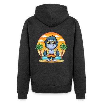 Gorilla Lustige Cartoon Sommer Strand Sonnenbrille - Unisex Premium Bio Zip Hoodie - Anthrazit meliert - Hinten - Nico (187cm)