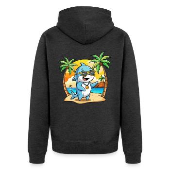 Dolphin Funny Cartoon Summer Beach Sunglasses - Unisex Premium Organic Zip Hoodie - heather anthracite - Back - Nico (187cm)
