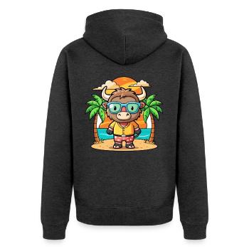 Buffalo Funny Cartoon Summer Beach Sunglasses - Unisex Premium Organic Zip Hoodie - heather anthracite - Back - Nico (187cm)