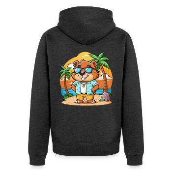 Biber Lustige Cartoon Sommer Strand Sonnenbrille - Unisex Premium Bio Zip Hoodie - Anthrazit meliert - Hinten - Nico (187cm)