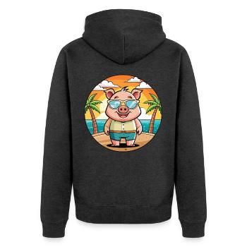 Cochon Drôle Dessin Animé Plage De Plage Lunettes - Veste à capuche bio Premium Unisexe - anthracite chiné - Dos - Nico (187cm)