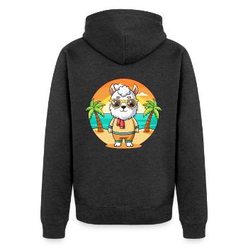 Lama Lustige Cartoon Sommer Strand Sonnenbrille - Unisex Premium Bio Zip Hoodie - Anthrazit meliert - Hinten - Nico (187cm)