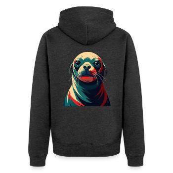 phoque dessin animé personnage animal de compagnie coloré - Veste à capuche bio Premium Unisexe - anthracite chiné - Dos - Nico (187cm)