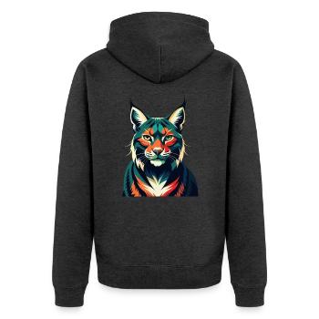 Luchs Zeichentrickfigur Buntes Haustier Tier - Unisex Premium Bio Zip Hoodie - Anthrazit meliert - Hinten - Nico (187cm)