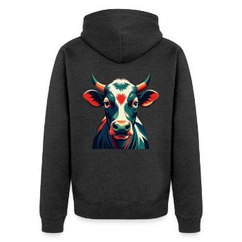 Kuh Cartoon Figur Buntes Haustier Tier - Unisex Premium Bio Zip Hoodie - Anthrazit meliert - Hinten - Nico (187cm)