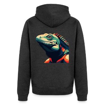 Leguan Cartoon Figur Buntes Haustier Tier - Unisex Premium Bio Zip Hoodie - Anthrazit meliert - Hinten - Nico (187cm)
