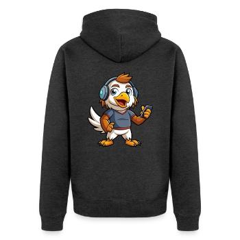 Adler Lustige Zeichentrickfigur Kopfhörer Musik - Unisex Premium Bio Zip Hoodie - Anthrazit meliert - Hinten - Nico (187cm)