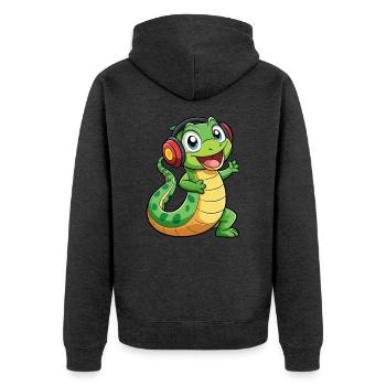 Schlange Lustige Zeichentrickfigur Kopfhörer Musik - Unisex Premium Bio Zip Hoodie - Anthrazit meliert - Hinten - Nico (187cm)