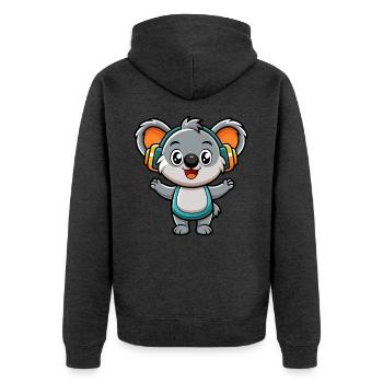 Koala Lustige Zeichentrickfigur Kopfhörer Musik - Unisex Premium Bio Zip Hoodie - Anthrazit meliert - Hinten - Nico (187cm)