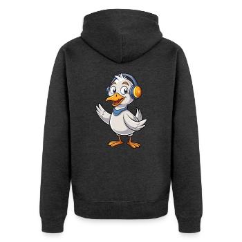 Gans Lustige Zeichentrickfigur Kopfhörer Musik - Unisex Premium Bio Zip Hoodie - Anthrazit meliert - Hinten - Nico (187cm)