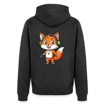 Fuchs Lustige Zeichentrickfigur Kopfhörer Musik - Unisex Premium Bio Zip Hoodie - Anthrazit meliert - Hinten - Nico (187cm)
