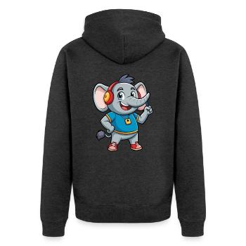 Elefant Lustige Zeichentrickfigur Kopfhörer Musik - Unisex Premium Bio Zip Hoodie - Anthrazit meliert - Hinten - Nico (187cm)