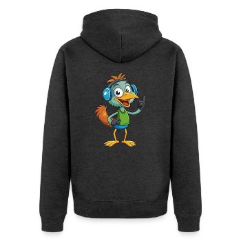 Emu Lustige Zeichentrickfigur Kopfhörermusik - Unisex Premium Bio Zip Hoodie - Anthrazit meliert - Hinten - Nico (187cm)