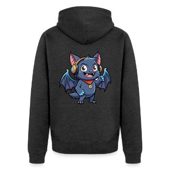 Fledermaus Lustige Zeichentrickfigur Kopfhörer Musik - Unisex Premium Bio Zip Hoodie - Anthrazit meliert - Hinten - Nico (187cm)
