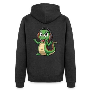 Anaconda Lustige Cartoon Figur Kopfhörer Musik - Unisex Premium Bio Zip Hoodie - Anthrazit meliert - Hinten - Nico (187cm)