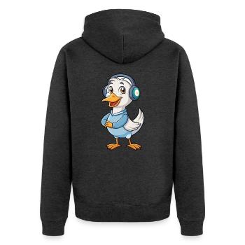 Gans Lustige Zeichentrickfigur Kopfhörer Musik - Unisex Premium Bio Zip Hoodie - Anthrazit meliert - Hinten - Nico (187cm)