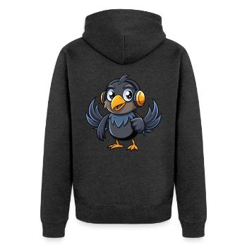 Krähe Lustige Zeichentrickfigur Kopfhörer Musik - Unisex Premium Bio Zip Hoodie - Anthrazit meliert - Hinten - Nico (187cm)