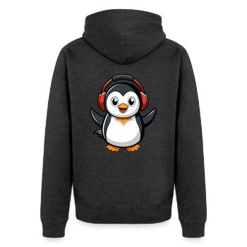 Pinguin Lustige Zeichentrickfigur Kopfhörermusik - Unisex Premium Bio Zip Hoodie - Anthrazit meliert - Hinten - Nico (187cm)