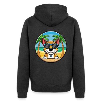 Serbischer dreifarbiger Laufhund Rasse Cartoon Strand - Unisex Premium Bio Zip Hoodie - Anthrazit meliert - Hinten - Nico (187cm)