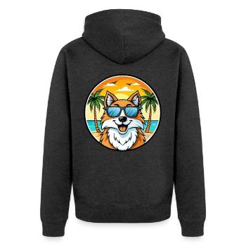 Scotch Collie Hunderasse Cartoon Sonnenbrille Strand - Unisex Premium Bio Zip Hoodie - Anthrazit meliert - Hinten - Nico (187cm)