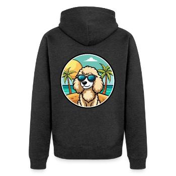 Pudel Hund Rasse Cartoon Sonnenbrille Strand - Unisex Premium Bio Zip Hoodie - Anthrazit meliert - Hinten - Nico (187cm)