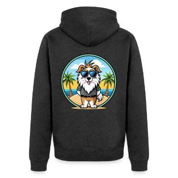 Picardie Schäferhund Rasse Cartoon Sonnenbrille Strand - Unisex Premium Bio Zip Hoodie - Anthrazit meliert - Hinten - Nico (187cm)