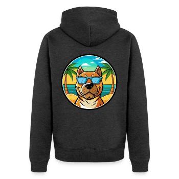 Perro De Presa Canario Hunderasse Cartoon Strand - Unisex Premium Bio Zip Hoodie - Anthrazit meliert - Hinten - Nico (187cm)