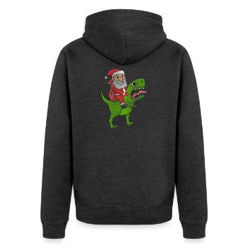 Weihnachten Dinosaurier Ugly Christmas Effekt - Unisex Premium Bio Zip Hoodie - Anthrazit meliert - Hinten - Nico (187cm)