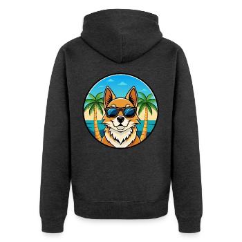 Nordic Spitz Hunderasse Cartoon Sonnenbrille Strand - Unisex Premium Bio Zip Hoodie - Anthrazit meliert - Hinten - Nico (187cm)