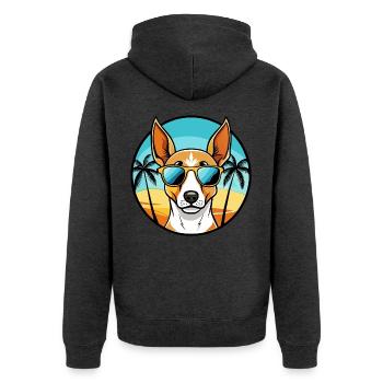 Ibizan Hound Hund Rasse Cartoon Sonnenbrille Strand - Unisex Premium Bio Zip Hoodie - Anthrazit meliert - Hinten - Nico (187cm)
