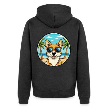 Lunettes de soleil de dessin animé de race de chien chantant de Nouvelle-Guinée - Veste à capuche bio Premium Unisexe - anthracite chiné - Dos - Nico (187cm)