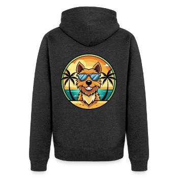 Jagdterrier Hunderasse Cartoon Sonnenbrille Strand - Unisex Premium Bio Zip Hoodie - Anthrazit meliert - Hinten - Nico (187cm)