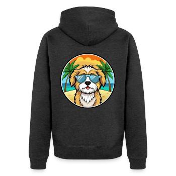 Lhasa Apso Hunderasse Cartoon Sonnenbrille Strand - Unisex Premium Bio Zip Hoodie - Anthrazit meliert - Hinten - Nico (187cm)