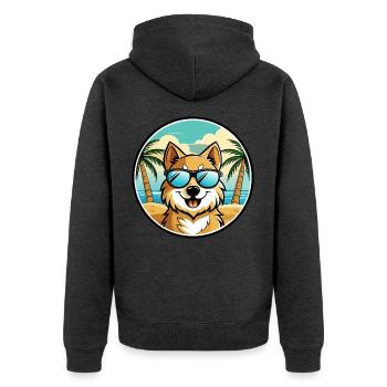 Deutscher Spitz Hund Rasse Cartoon Sonnenbrille Strand - Unisex Premium Bio Zip Hoodie - Anthrazit meliert - Hinten - Nico (187cm)