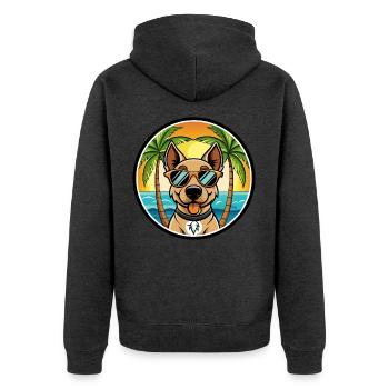 Deutscher Jagdterrier Hunderasse Cartoon Beach - Unisex Premium Bio Zip Hoodie - Anthrazit meliert - Hinten - Nico (187cm)