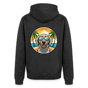 Flach beschichtete Retriever Hunderasse Cartoon Sonnenbrille - Unisex Premium Bio Zip Hoodie - Anthrazit meliert - Hinten - Nico (187cm)