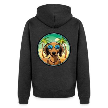 Dackel Hunderasse Cartoon Sonnenbrille Strand - Unisex Premium Bio Zip Hoodie - Anthrazit meliert - Hinten - Nico (187cm)