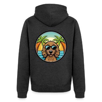 Lockig Beschichtet Retriever Hunderasse Cartoon Strand - Unisex Premium Bio Zip Hoodie - Anthrazit meliert - Hinten - Nico (187cm)