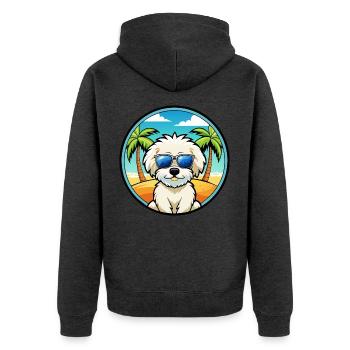 Bichon frisé race de chien dessin animé lunettes de soleil plage - Veste à capuche bio Premium Unisexe - anthracite chiné - Dos - Nico (187cm)