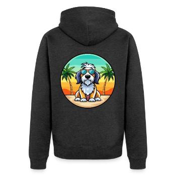 Basset Griffon Vendéen Hunderasse Cartoon Beach - Unisex Premium Bio Zip Hoodie - Anthrazit meliert - Hinten - Nico (187cm)