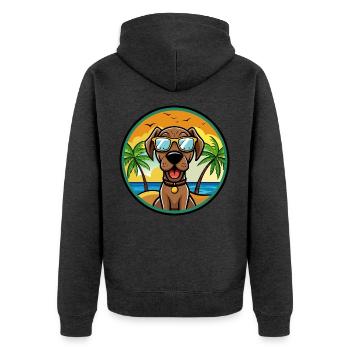 Bayerischer Berghund Hunderasse Cartoon Beach - Unisex Premium Bio Zip Hoodie - Anthrazit meliert - Hinten - Nico (187cm)