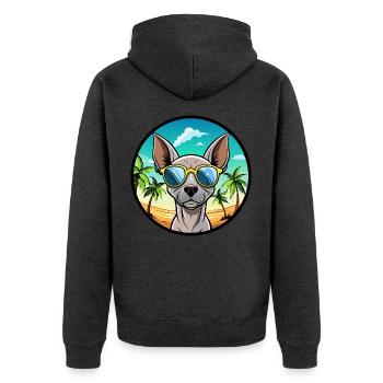 Amerikanischer haarloser Terrier Hunderasse Cartoon Beach - Unisex Premium Bio Zip Hoodie - Anthrazit meliert - Hinten - Nico (187cm)