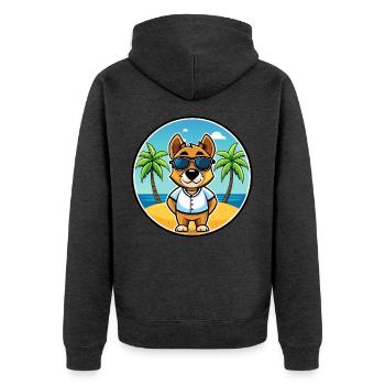 Sporting Lucas Terrier Hunderasse Cartoon Beach - Unisex Premium Bio Zip Hoodie - Anthrazit meliert - Hinten - Nico (187cm)