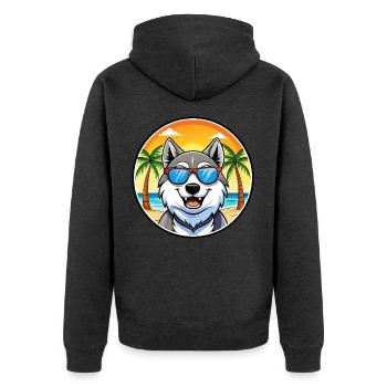 Seppala Sibirische Schlittenhunderasse Cartoon Sonnenbrille - Unisex Premium Bio Zip Hoodie - Anthrazit meliert - Hinten - Nico (187cm)